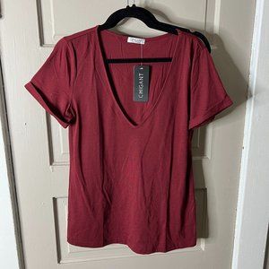 Deep V neck red Short sleeve top